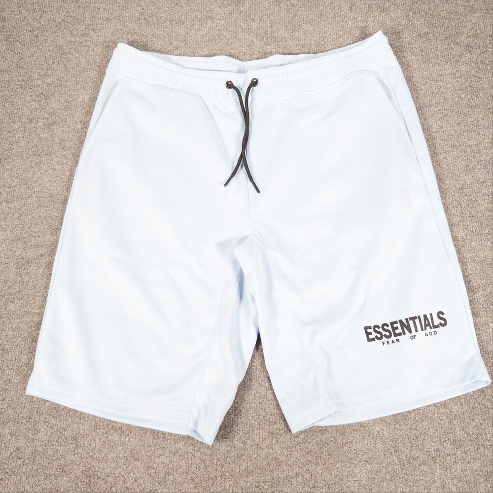 Essentials Fear of God Mens 2XL Light Blue Jersey Sweat Shorts Logo Zip #4832